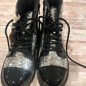 Dr. Martens Black and Silver Sequin Combat Boots
